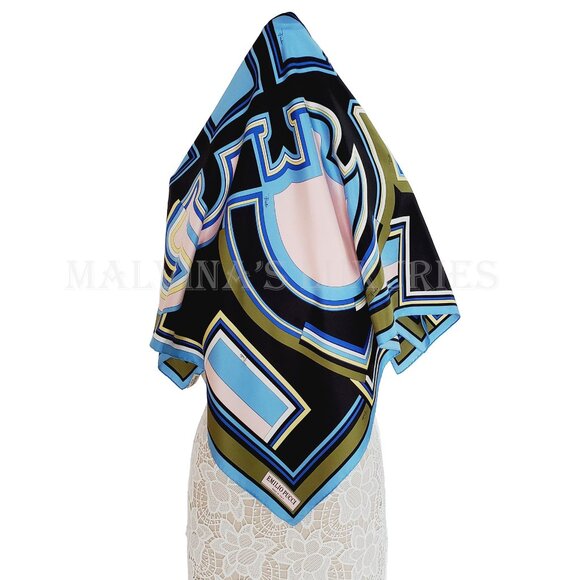 EMILIO PUCCI SCARF MULTI-COLORED VIBRANT PRINT SIGNATURE LOGO SQUARE SCARF 34" - Picture 5 of 15
